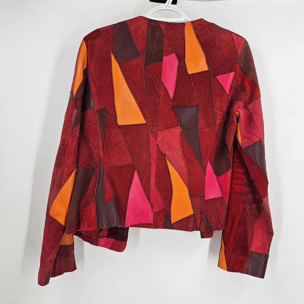 Vintage y2k Cache Patchwork Leather Jacket Red Or… - image 7